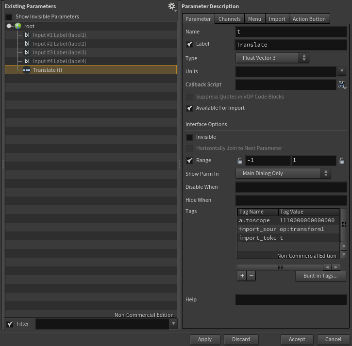 Houdini Edit Parameter Interface