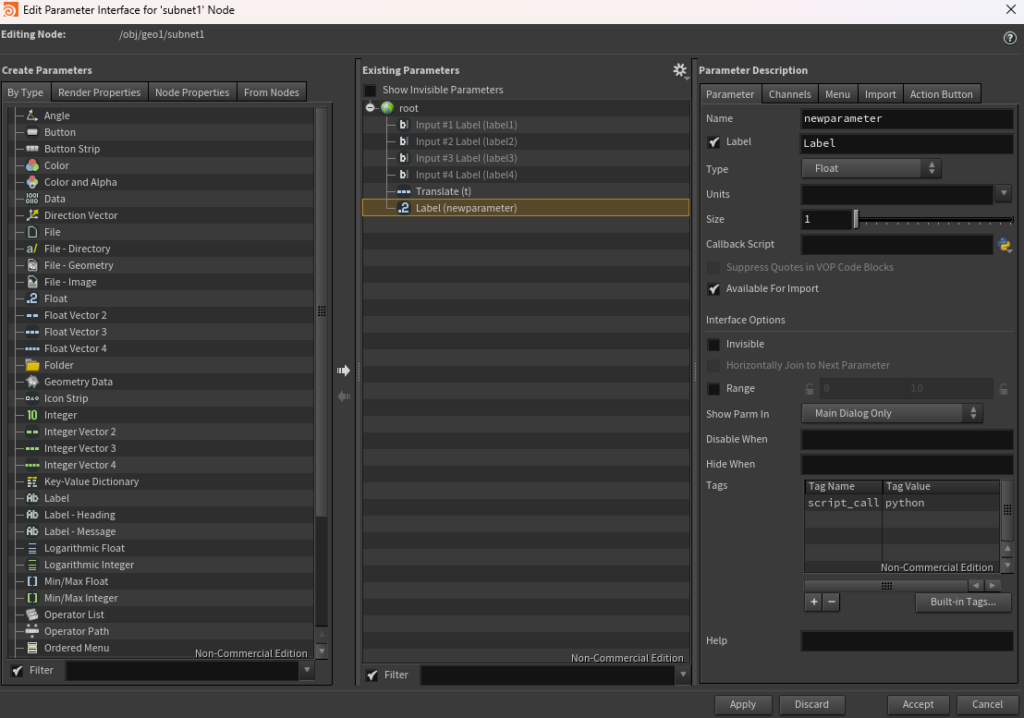 Houdini Edit Parameter Interface