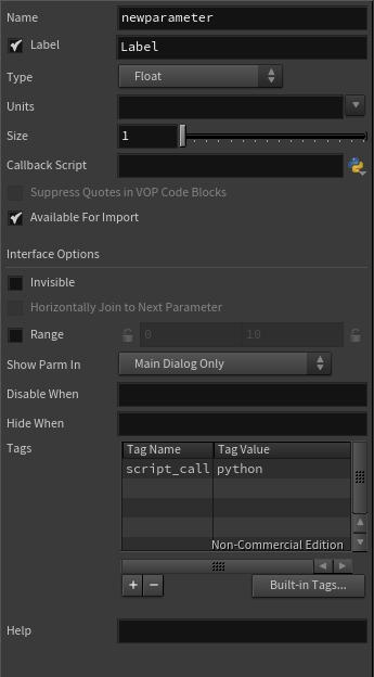 Houdini Edit Parameter Interface