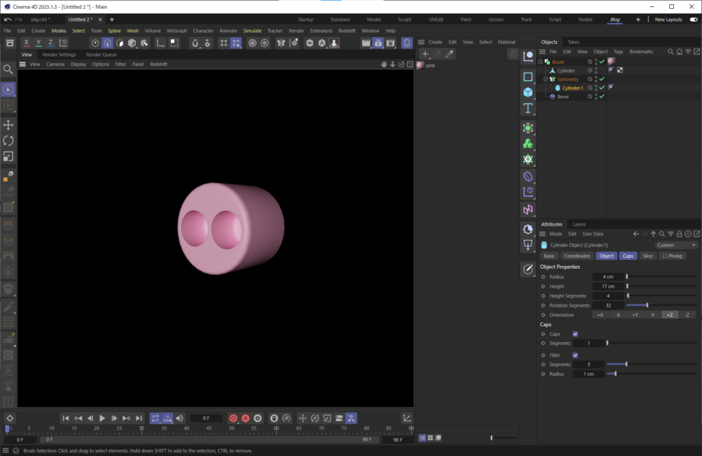 C4Dで豚の鼻を作る