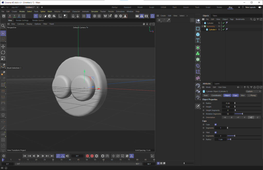 C4Dで豚の鼻を作る