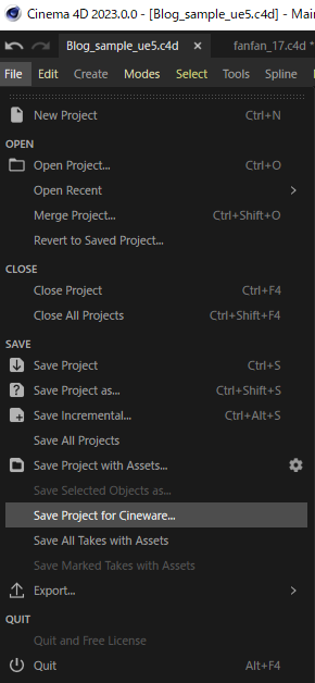 Cinema4D(以下C4D)からアニメーション付きのオブジェクトをUE5に持っていく方法